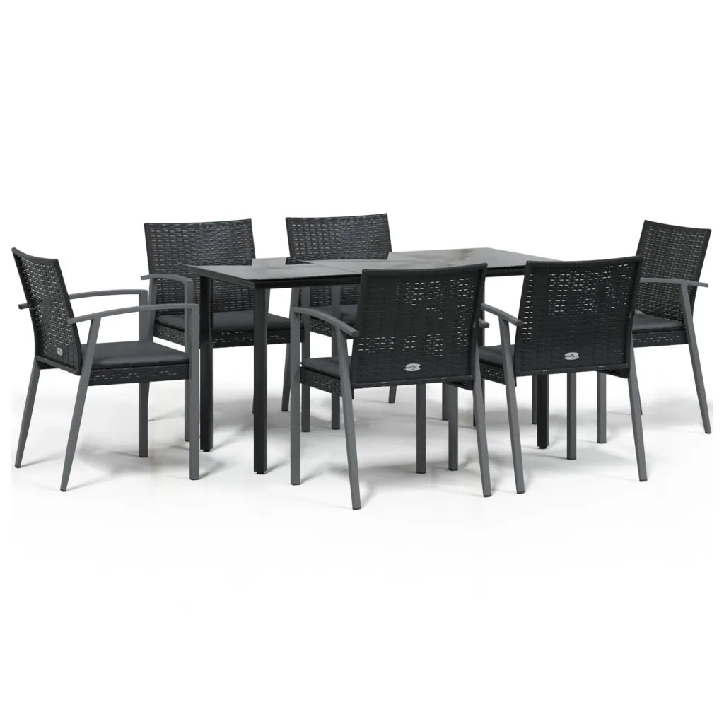 Set Pranzo da Giardino 7 pz con Cuscini in Polyrattan e Acciaio