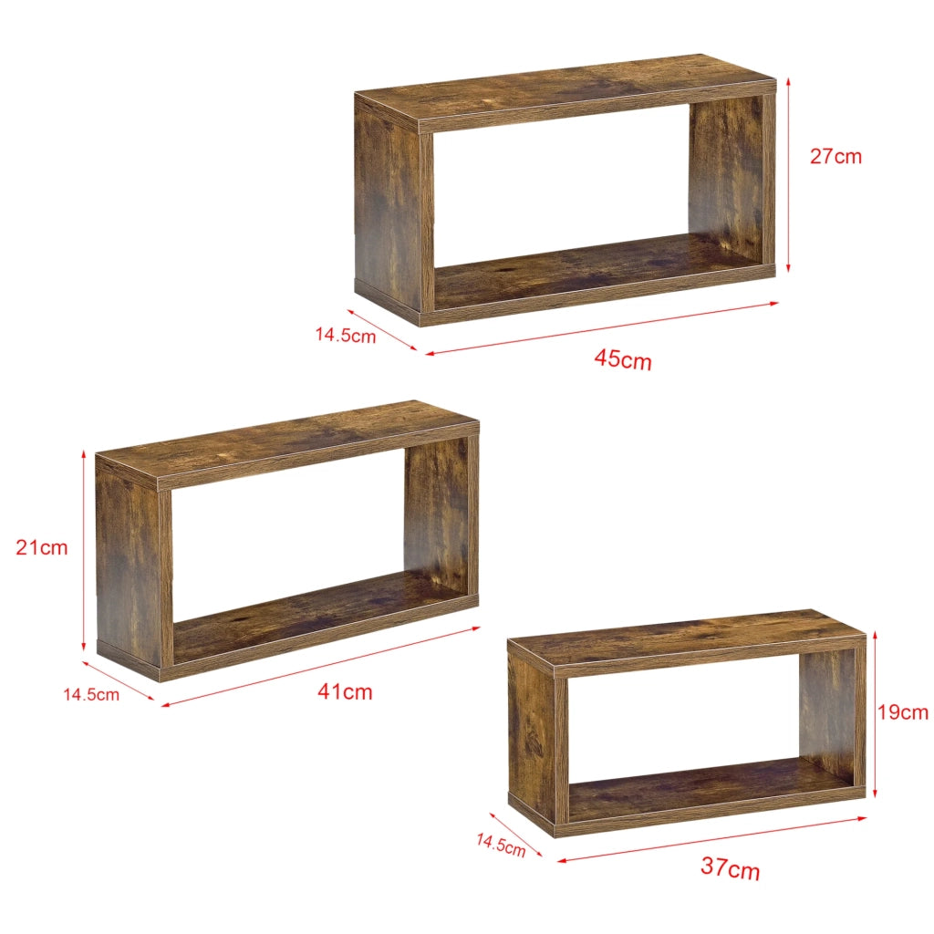 Set di 3 mensole da parete sospese di diverse dimensioni marrone 03_0005793