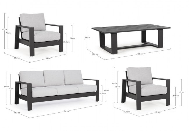 Set Salotto da Giardino Divano 2 Poltrone e Tavolino Baltic Antracite