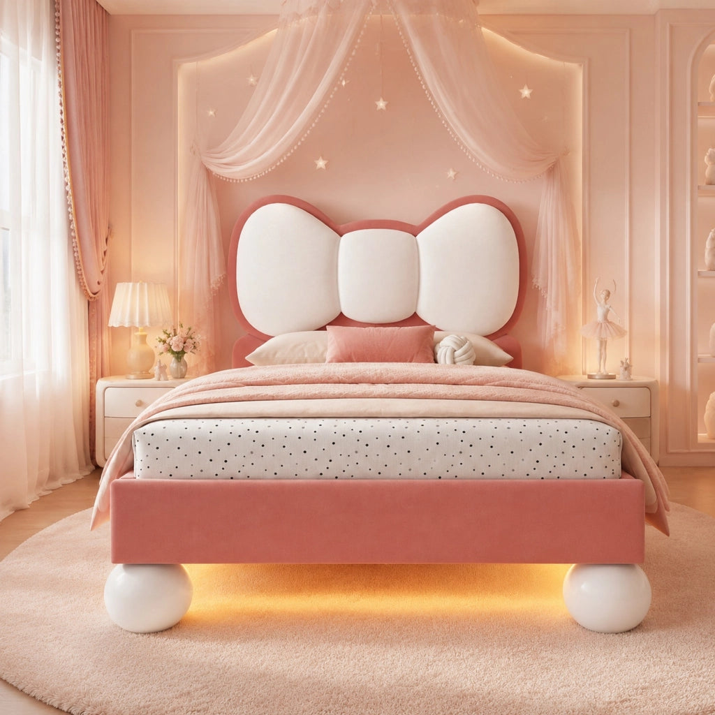 Letto singolo imbottito per bambini 90x200 cm beige e rosa