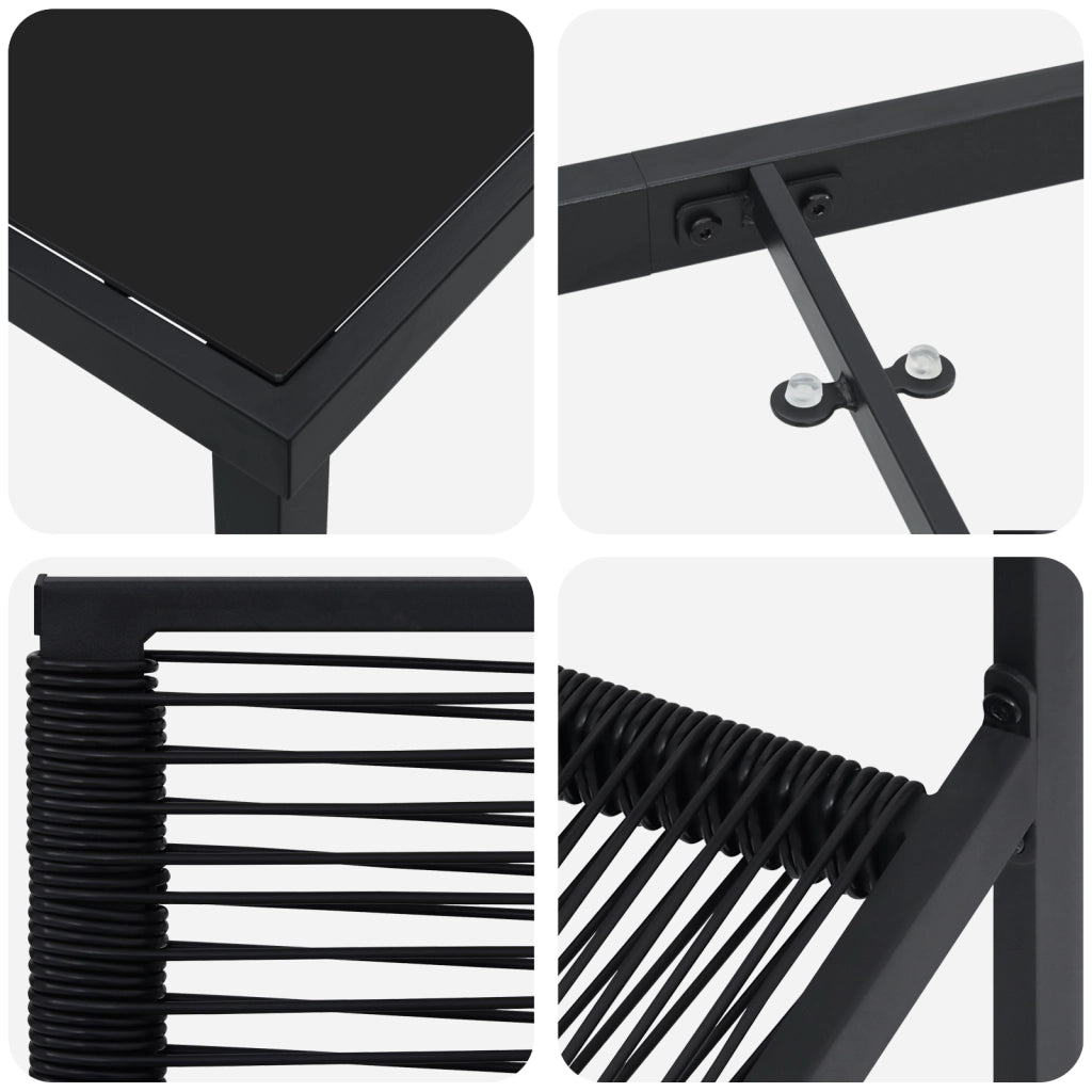 Set da Pranzo da Giardino 5 Pezzi Nero Rattan PVC