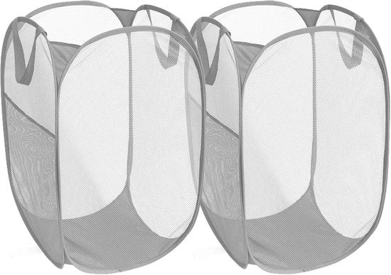 Cesta di Lavanderia Pieghevole - Set di 2 - Capacità 75L - Storico Grande con Tasca Laterale - Ideale per Abiti e Oggetti di Casa