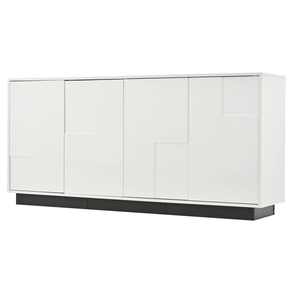 Credenza ULEVR 160x37x75,5 cm con 4 ante push-to-open e 2 ripiani, bianco lucido e nero
