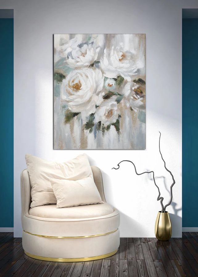 Dipinto Floreale su Tela Crem - 80x3,7x100 cm