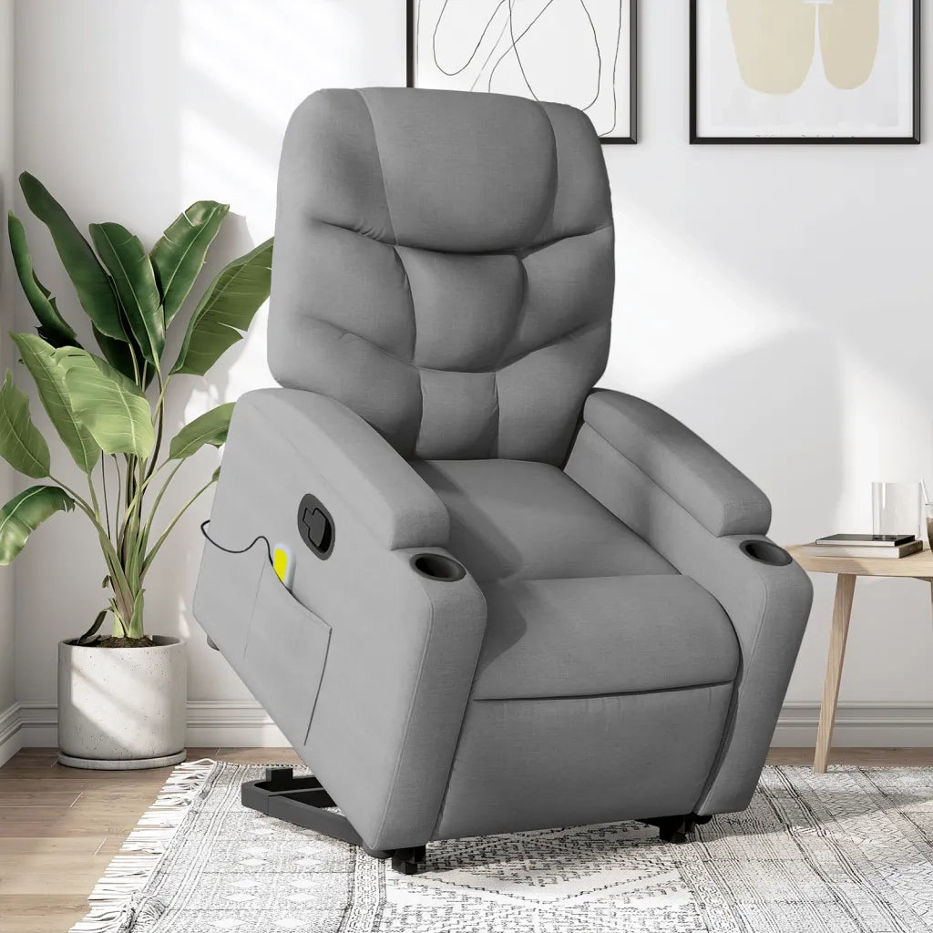 Divano Sedia-Poltrona Alzapersona Massaggi Reclinabile Grigio Chiaro Tessuto 938627