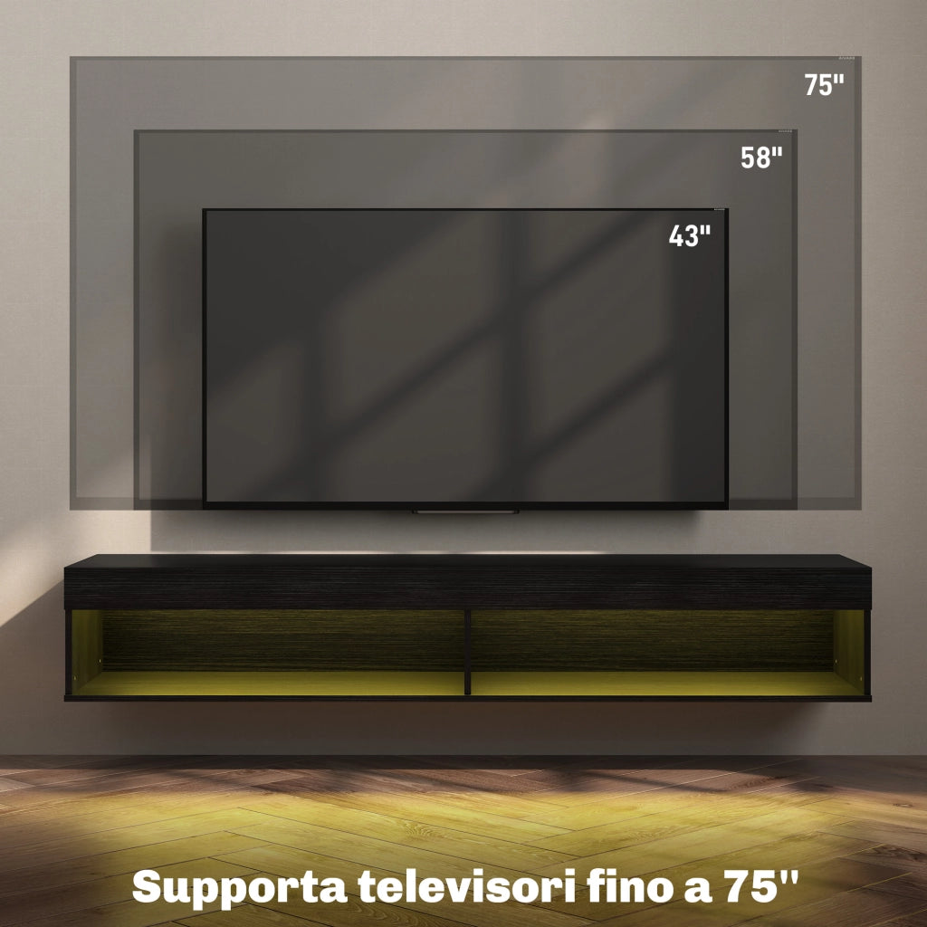 Mobile TV Sospeso con Luci LED e Telecomando ¨C zephmum ¨C Nero, 180x40x30cm