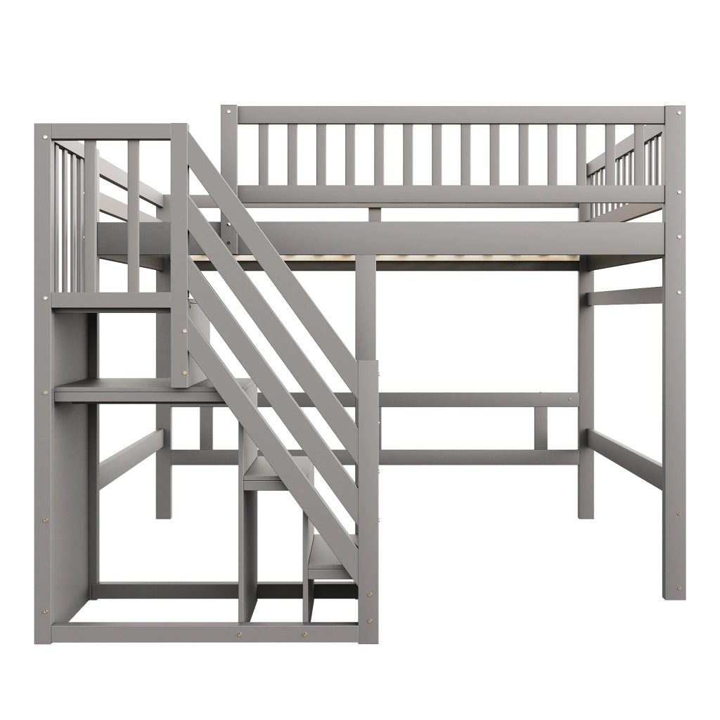 Letto a castello in legno grigio con scala contenitore altezza parapetto 140x200 cm