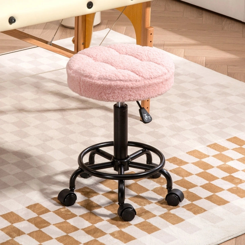 Sgabello girevole regolabile in altezza con ruote e schiuma ad alta densità, in pile rosa, 50-66 cm