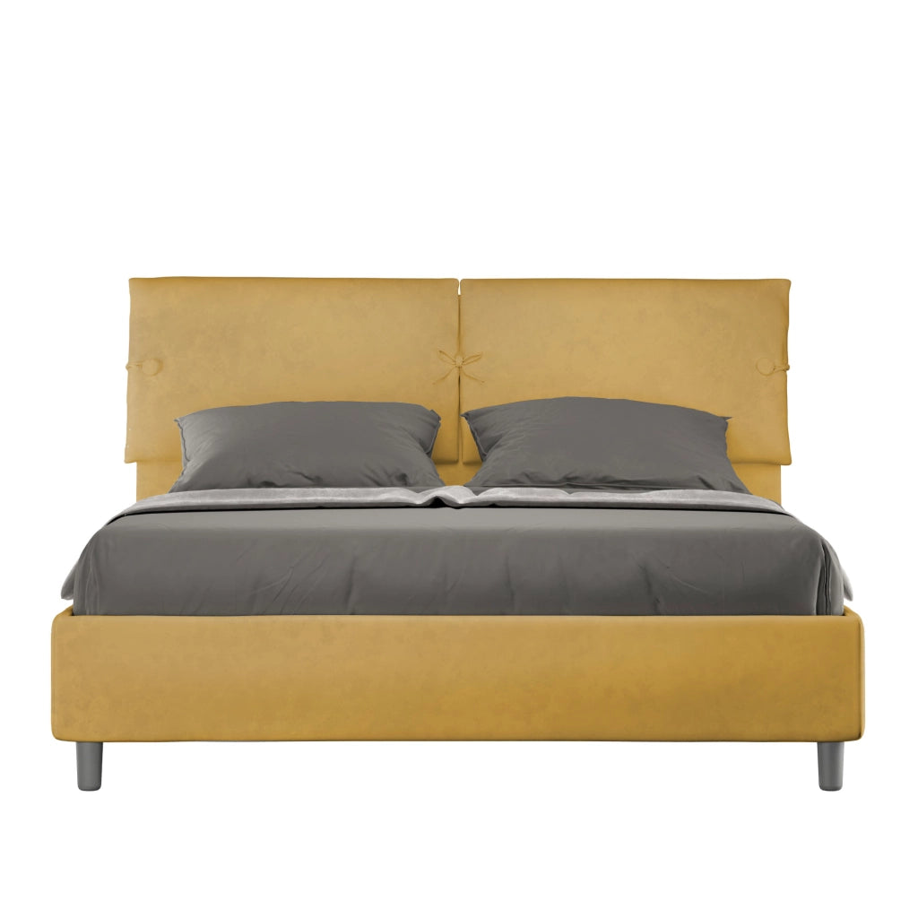 Letto Matrimoniale 160x210 cm con Rete e Contenitore con Testata e Alzata Comoda Imbottito in Microfibra Sleeper Ocra