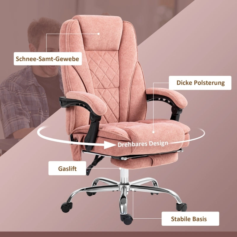 Sedia da ufficio con massaggio vibrante funzione riscaldante reclinabile poggiapiedi e telecomando poliestere rosa