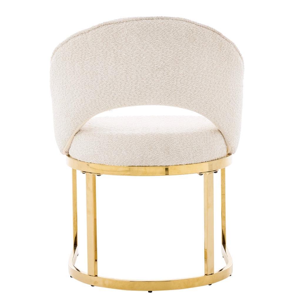 Set di 2 sedie da pranzo in bouclé beige e oro con gambe metalliche galvanizzate