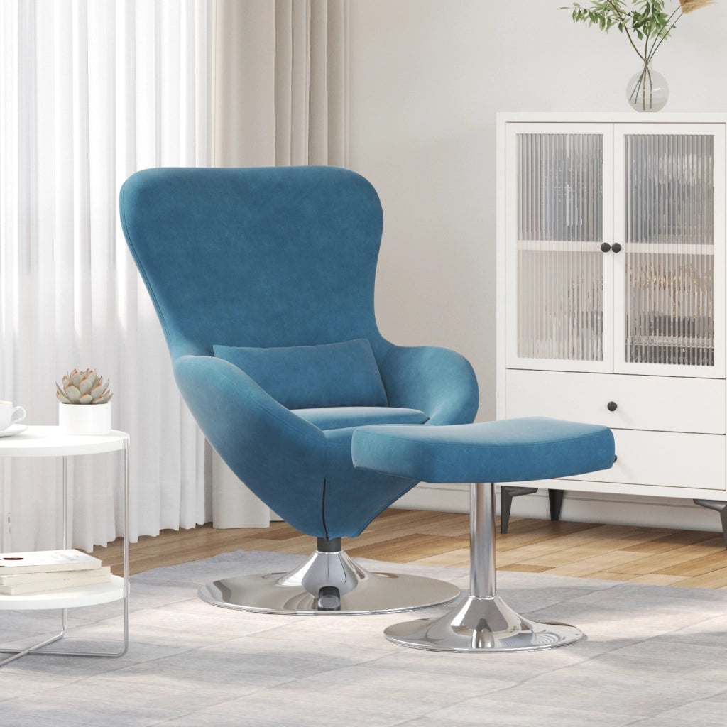 Poltrona a Uovo  con Poggiapiedi in Velluto Blu