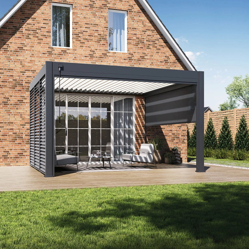Pergola Bioclimatica Addossata Collezione VS 4x4M - Antracite/Bianco - V2