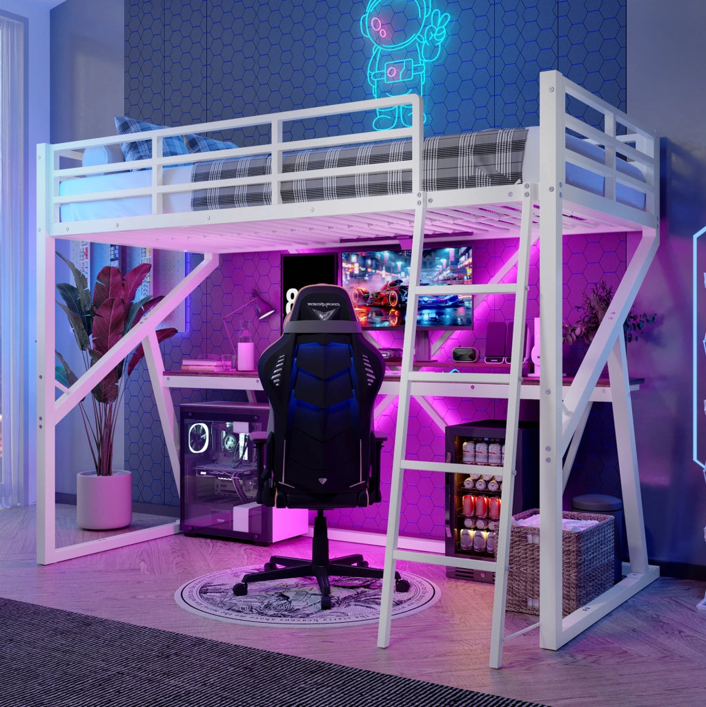 Letto a soppalco per bambini 90x200 cm con scrivania e LED