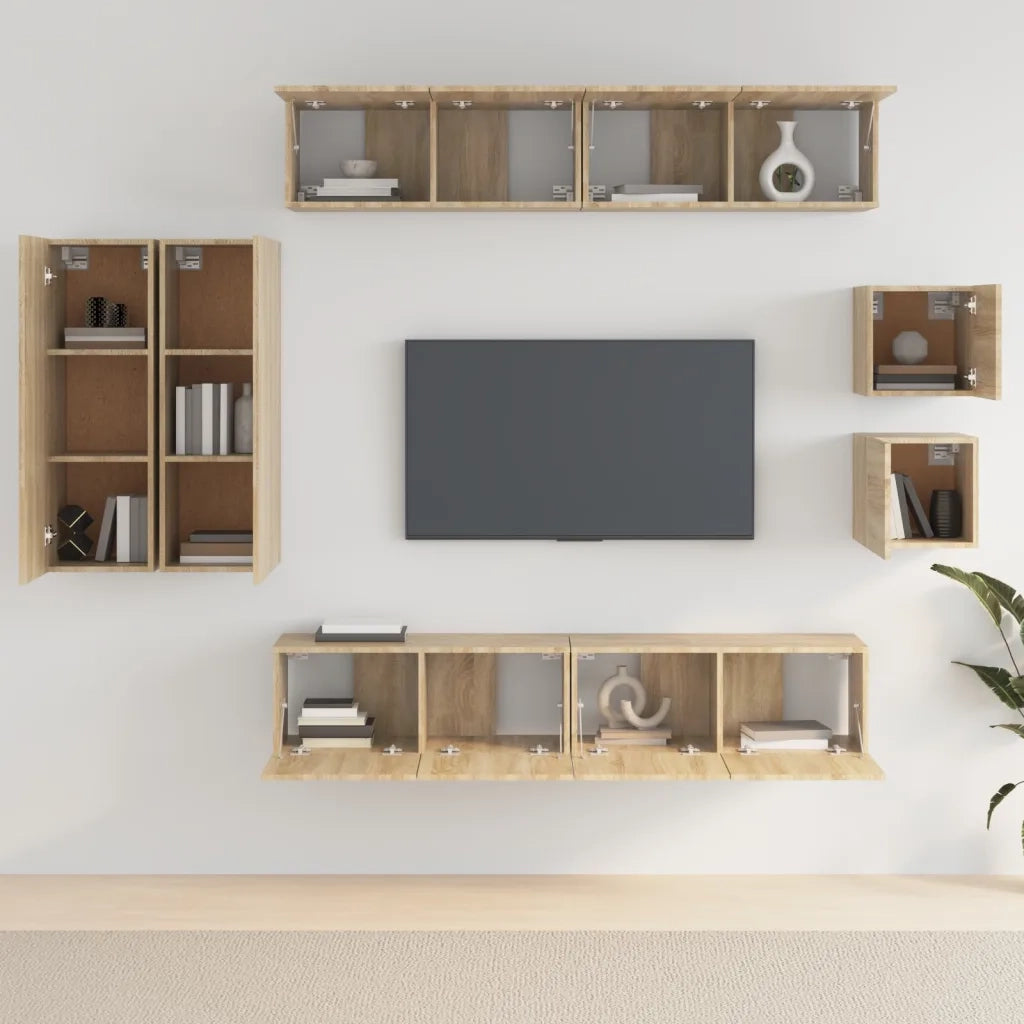 Set Mobili Porta TV 8pz-Set di 8 Credenza per TV Rovere Sonoma in Legno Multistrato 287072