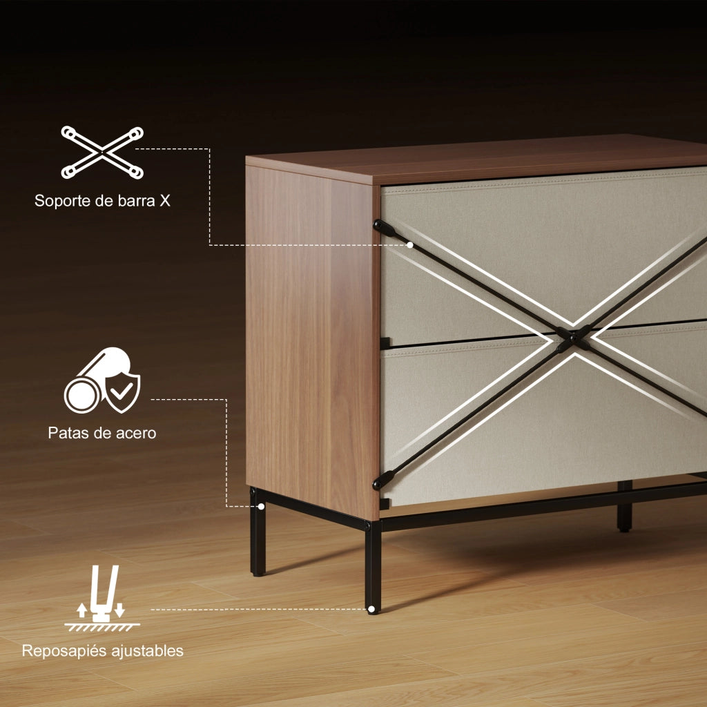 Cassettiera con 2 Cassetti Tessuto Diamante ¨C Zephmum ¨C Naturale e Bianco