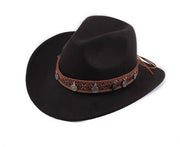 Hood cowboy per signora e signore, nero, 8 anelli, velluto, bordo ampio, fedora cowboy