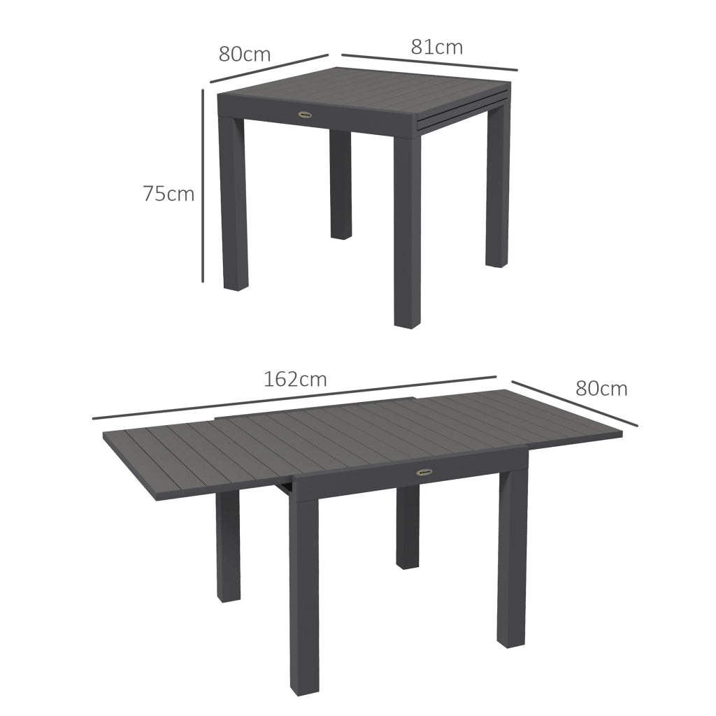 Tavolo Allungabile Da Giardino Per 6 Persone Grigio 81/162 X 80 X 75 Cm In Alluminio