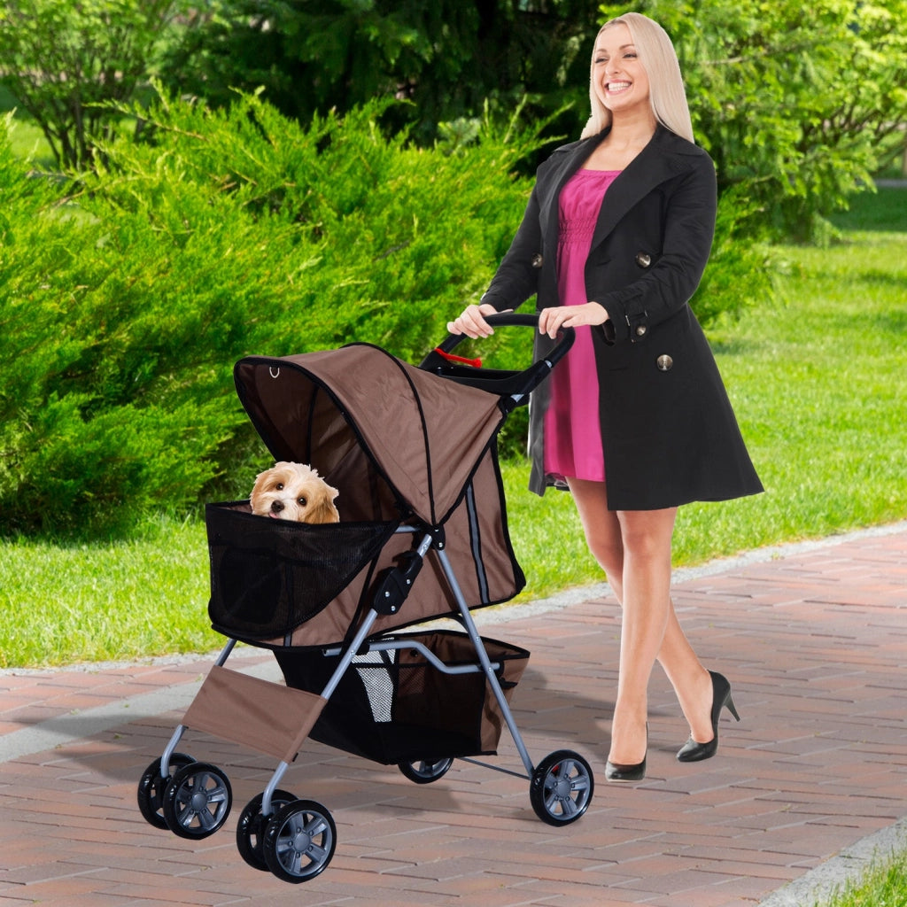 Passeggino per Cani Pieghevole Caffè 75x45x97 cm