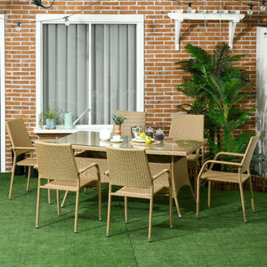 Set Tavolo e 6 Sedie da Giardino in in Rattan Sabbia e Beige