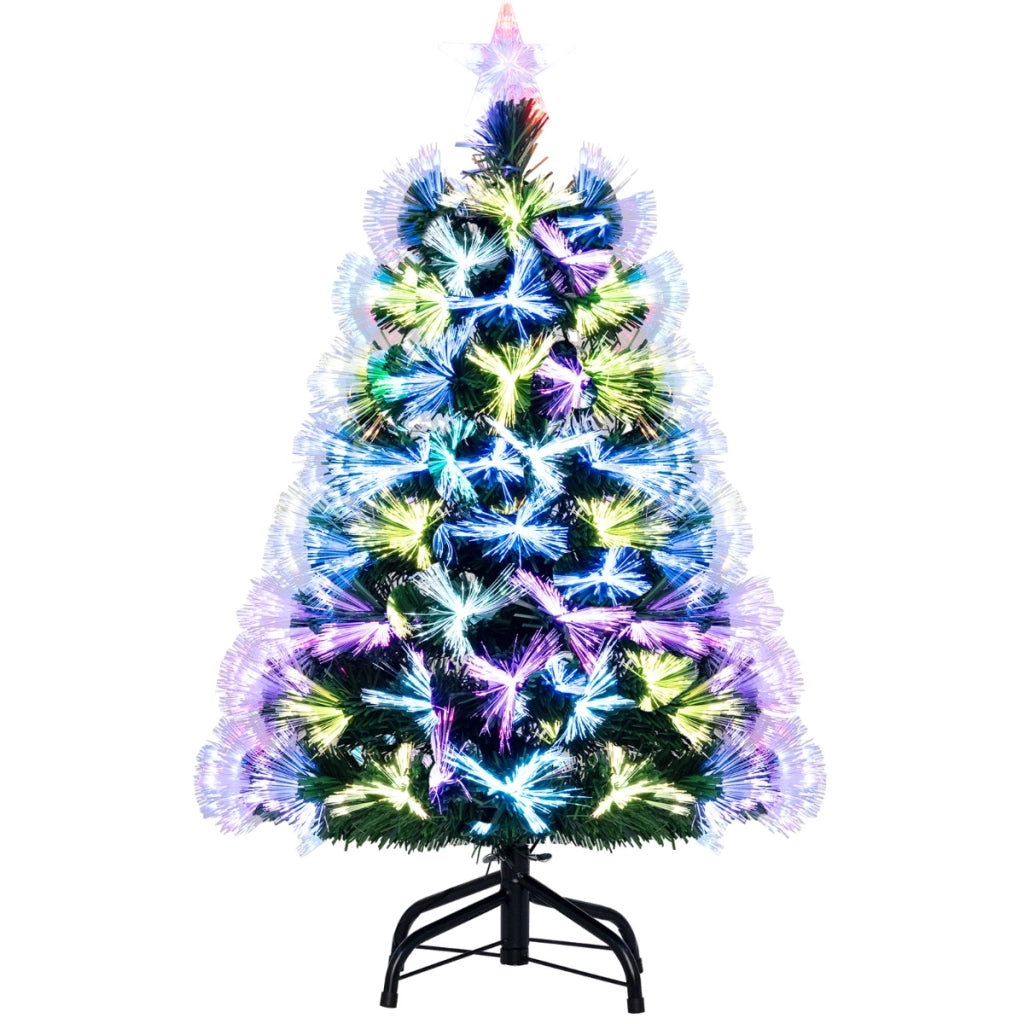 Albero di natale artificiale pre-illuminato 93 punte di ramo, Albero di natale in fibra ottica da 95 cm Verde-Alberi di Natale