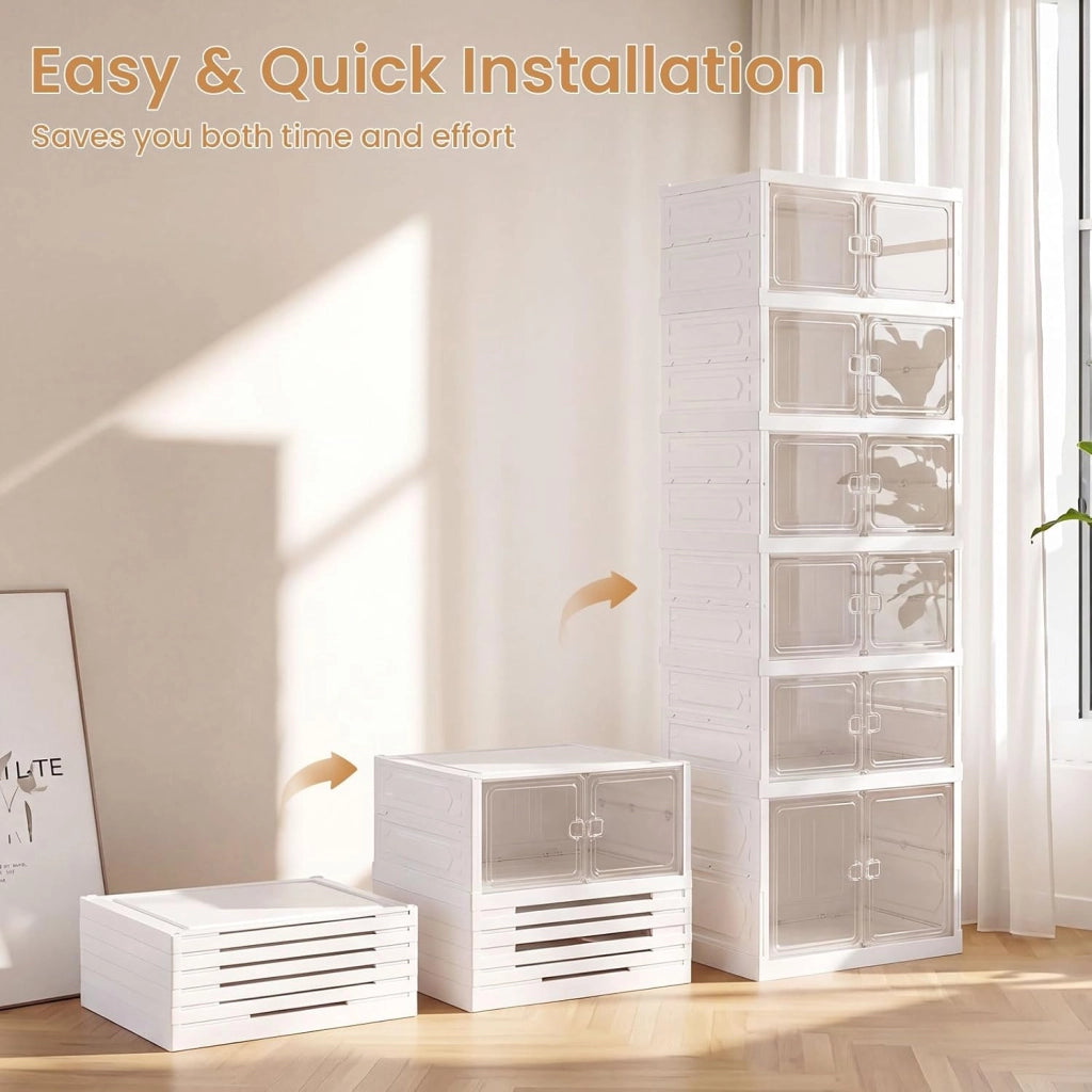 Scarpiera Salvaspazio Pieghevole, Scatole per Scarpe a 6 Livelli per 12 Paia con Porte Magnetiche Trasparenti, Portascarpe per Ingresso, Soggiorno e Camera da Letto, 45 x 35 x 117 cm