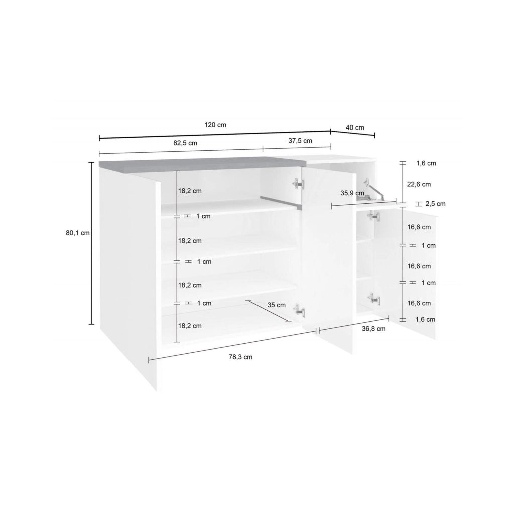 Mobile Portascarpe Anist, Scarpiera 22 Paia Made in Italy, 120x40x80h cm Bianco Lucido