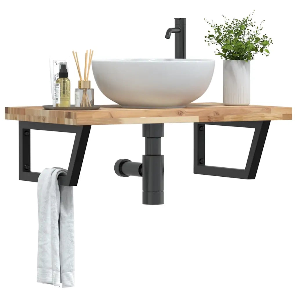 vidaXL Ripiano a Parete per Lavabo in Acciaio e Massello di Acacia