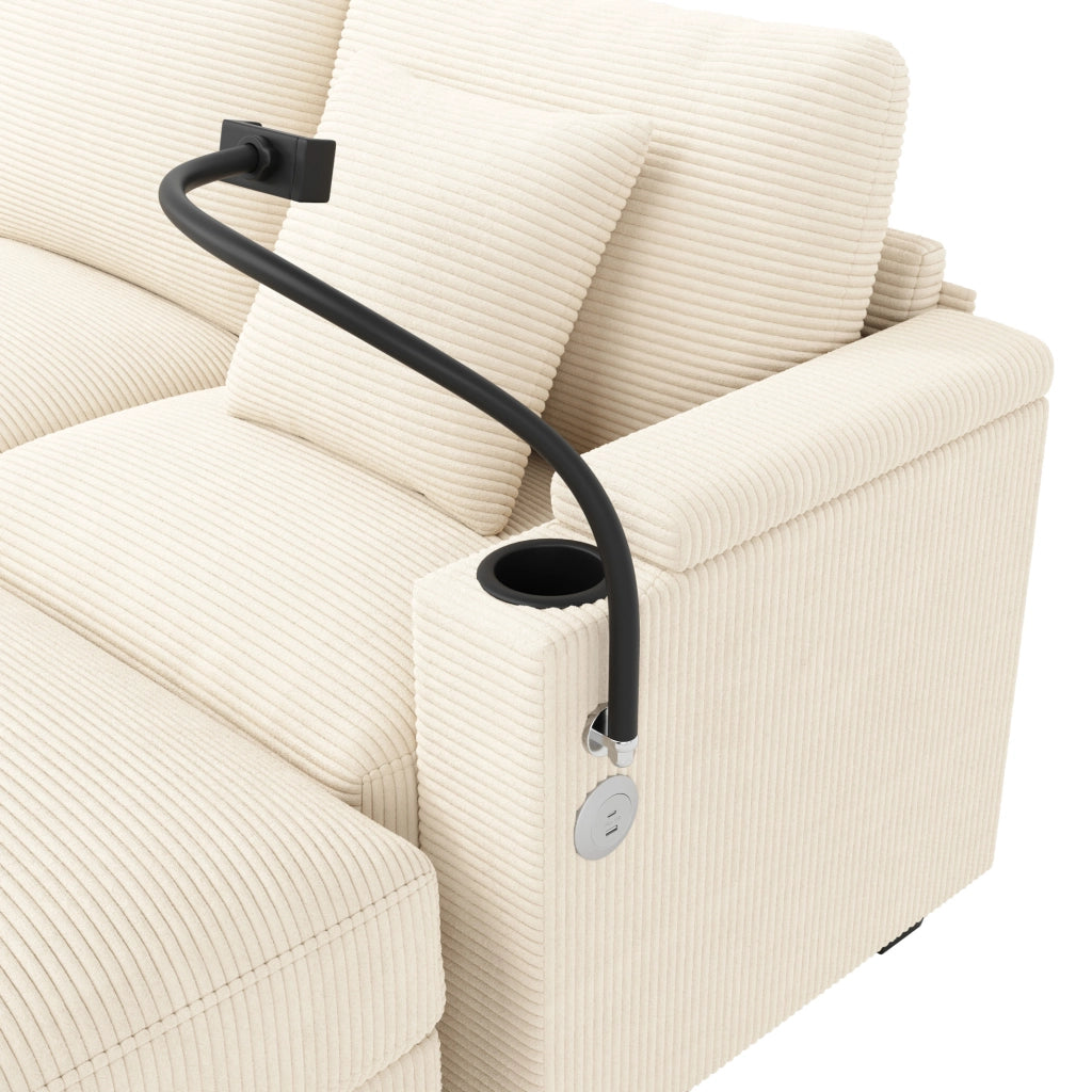 Divano modulare ad angolo in corduroy beige 275;5 x 139 x 87 cm con USB e USB-C