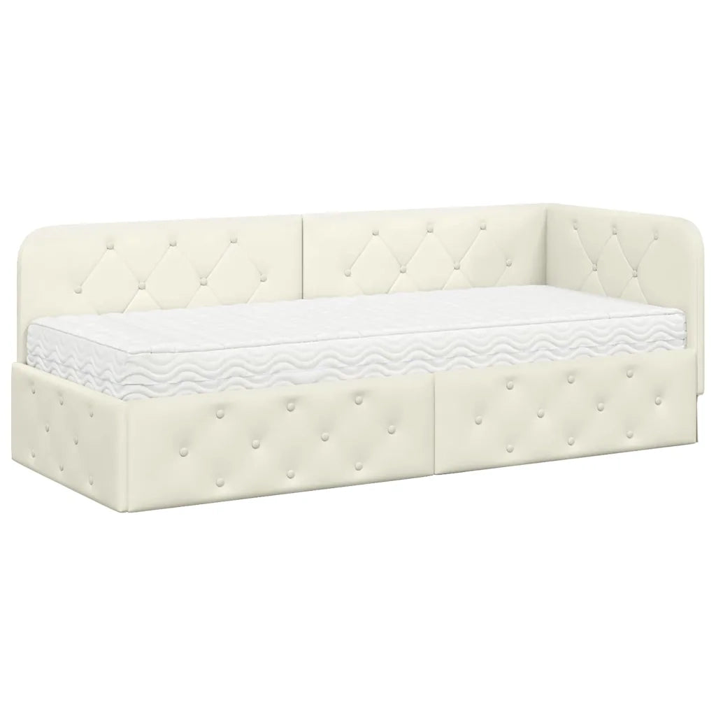 Letto singolo | Letto per adulti | Cornice del letto ad angolo Crema 80 x 200 cm Velluto