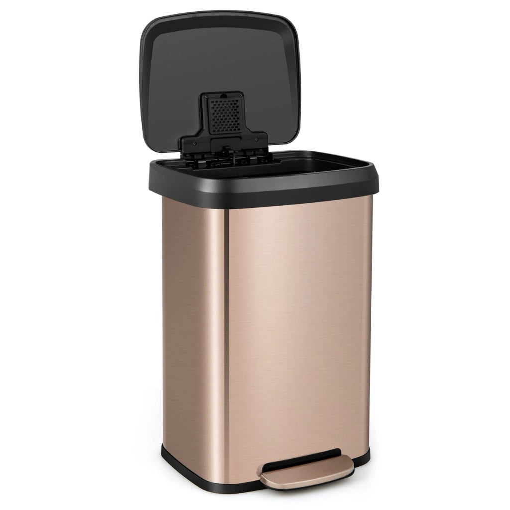 Cestino dell'immondizia in acciaio inox con coperchio con chiusura automatica, Bidone della spazzatura 50L Rosa doratoe-Organizzazione della cucina
