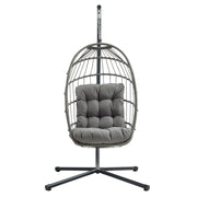 Poltrona Uovo Sospesa Rattan Grigio Altalena Giardino con Cuscino