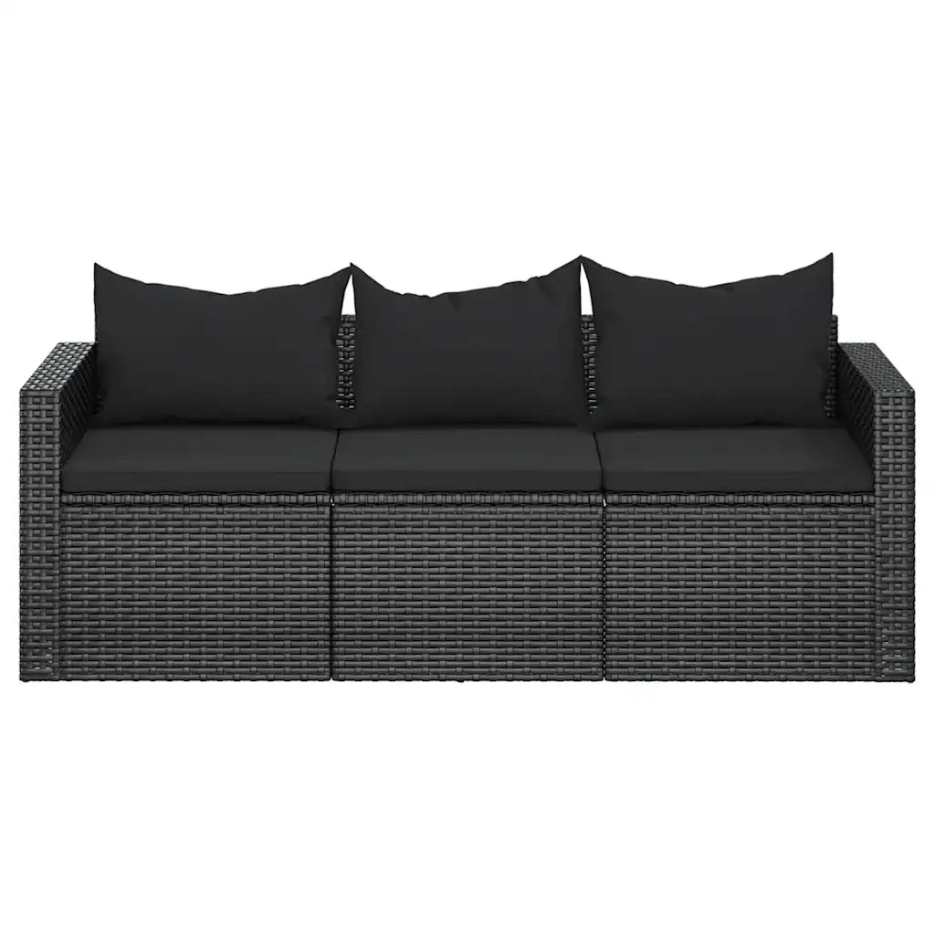 Divano da Giardino a 3 Posti-Sofa da giardino con Cuscini Nero in Polyrattan 522656