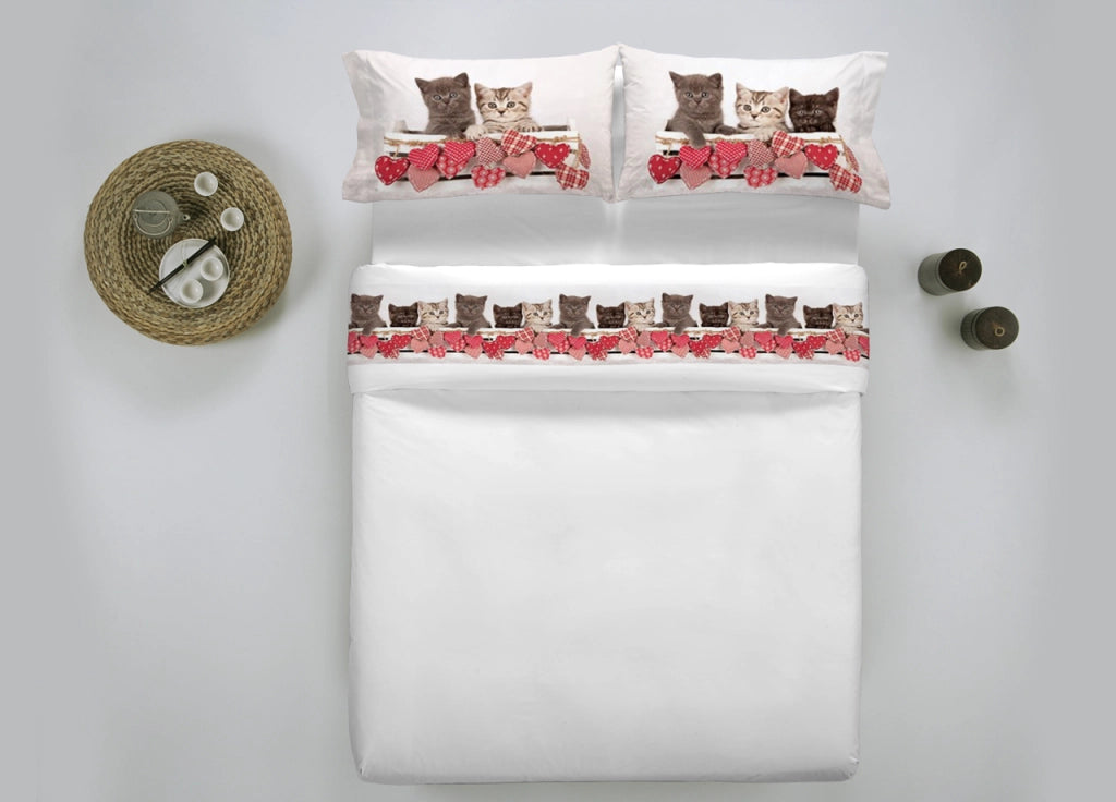 Completo Lenzuola Balzato Stampa Digitale Modello Fresh Dis. 33 Micio - Matrimoniale - Micio