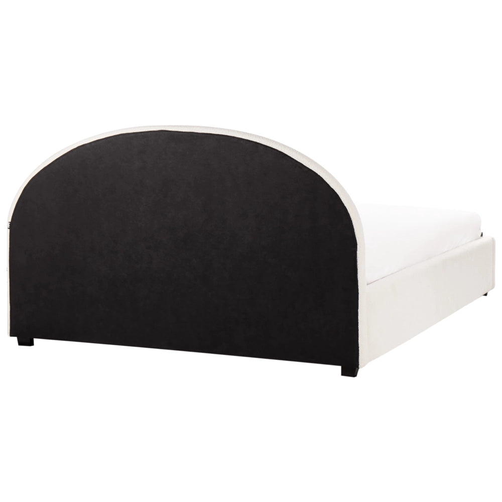 Letto contenitore matrimoniale imbottito tessuto bianco sporco retrò minimalista 180 x 200