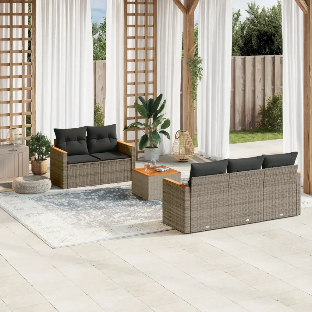 Set Divano da Giardino 6 pz | Set Salotto da Giardino con Cuscini Grigio in Polyrattan