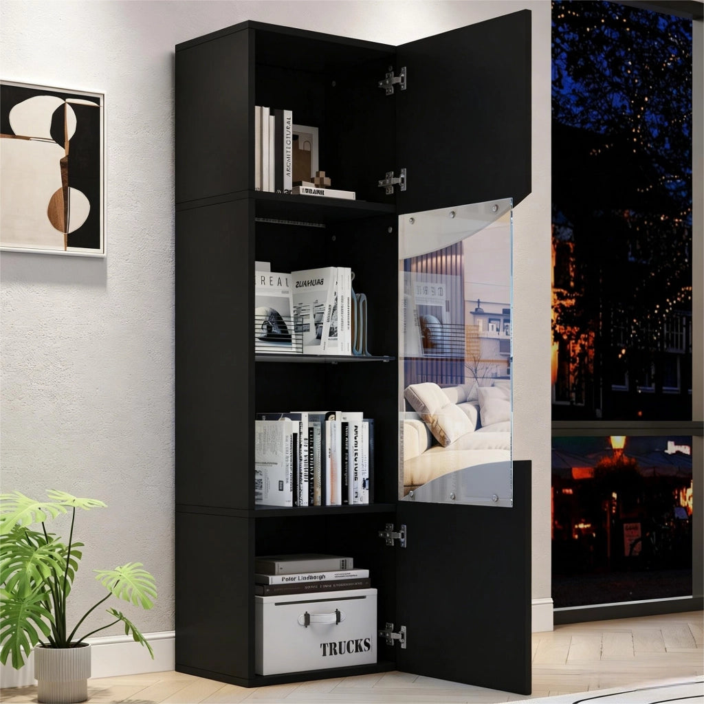 Vetrina lucida, illuminazione a LED, ante in vetro, 35 x 50 x 165 cm, nero