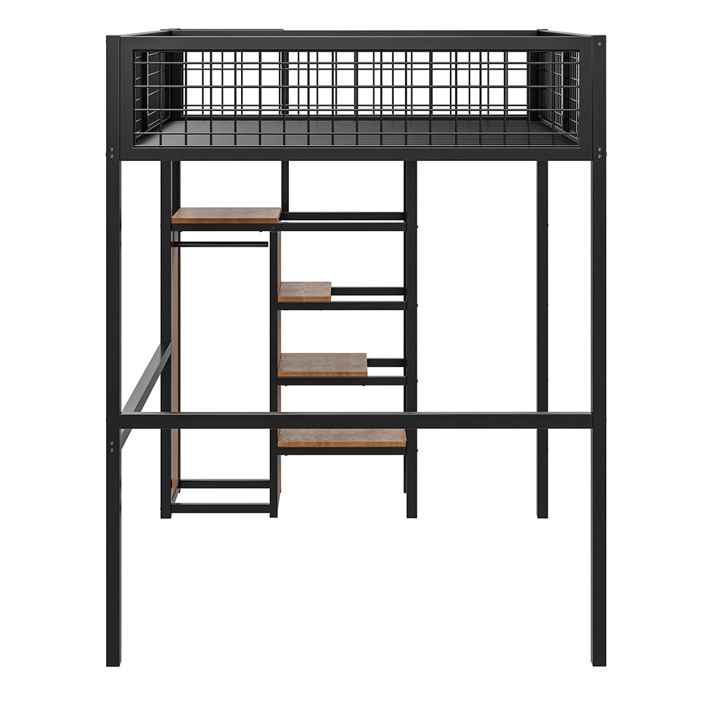 Letto mezzanino bambini 140x200cm - Xylo - nero, scaffalatura