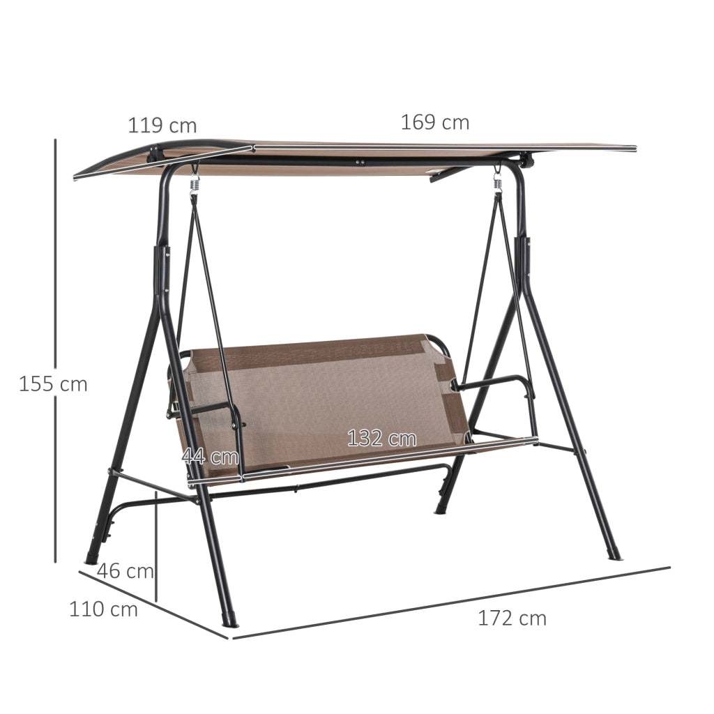 Dondolo Da Giardino A Due Posti Con Tettuccio Marrone Metallo 172 X 110 X 155 Cm