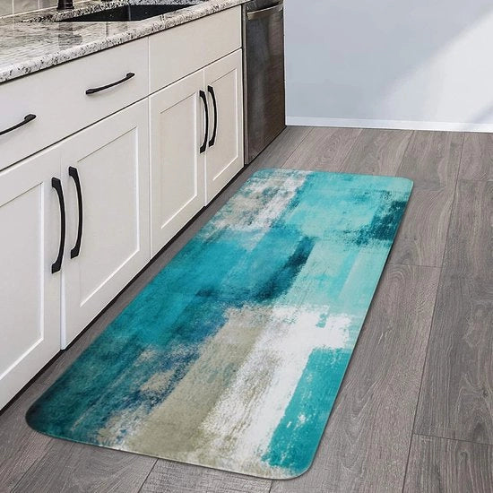 Tappeto per Sala Moderno per la Cucina Asciugabile morbido bassopoli Antiscivolo per la Cucina e Salotto e Camera da Letto Interno Esterno Balcone 80 x 150 cm Blu Turquoise Grigio
