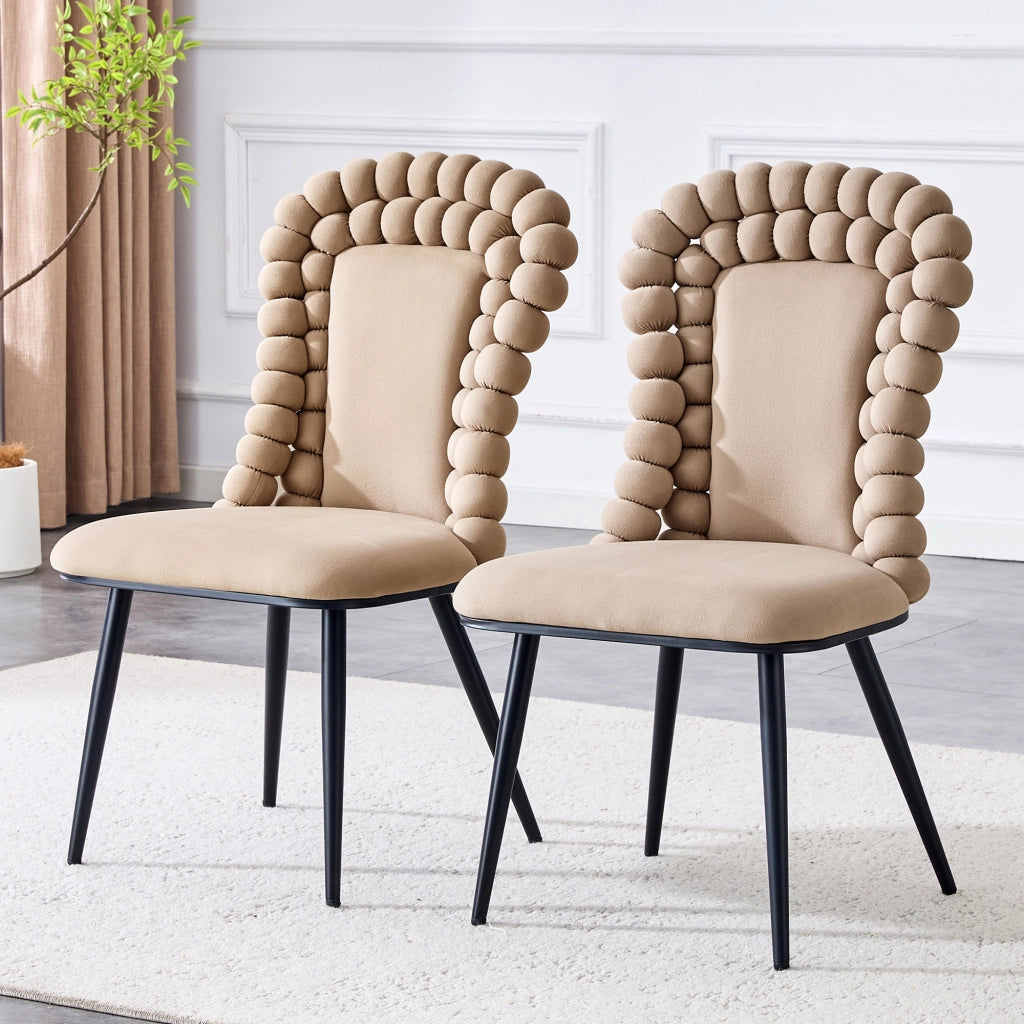 Sedie da Pranzo in Velluto con Schienale e Gambe in Metallo Nero ¨C MINIMAL ¨C Set 2 Pezzi, Cammello
