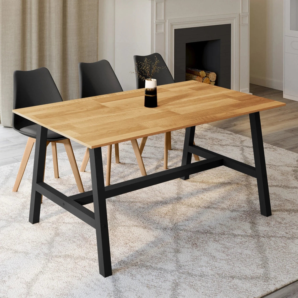IDMarket - Tavolo da pranzo rettangolare MADELEINE 6 persone legno e metallo 160 cm