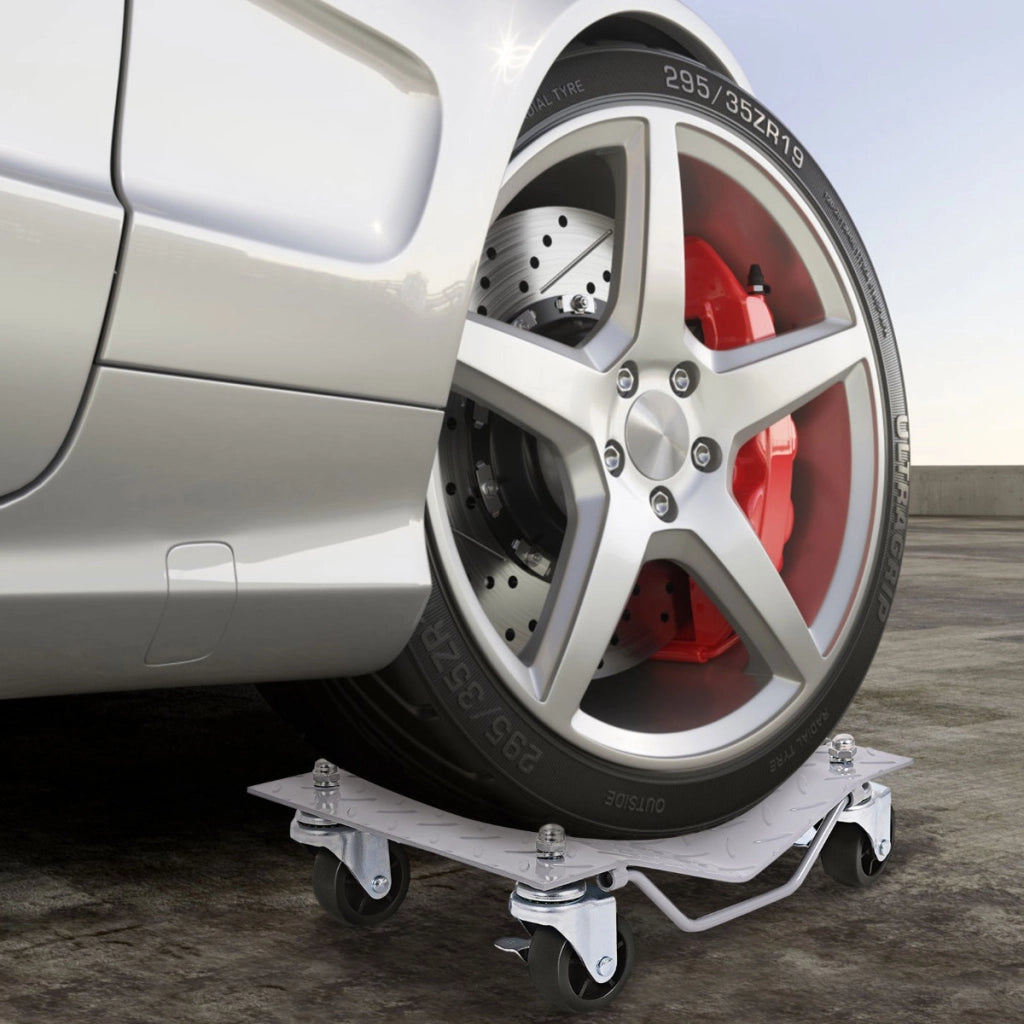 Set di 4 pattini per pneumatici in metallo con rotelle bloccabili maniglia, Set di car lift dolly per auto Grigio-Accessori per veicoli