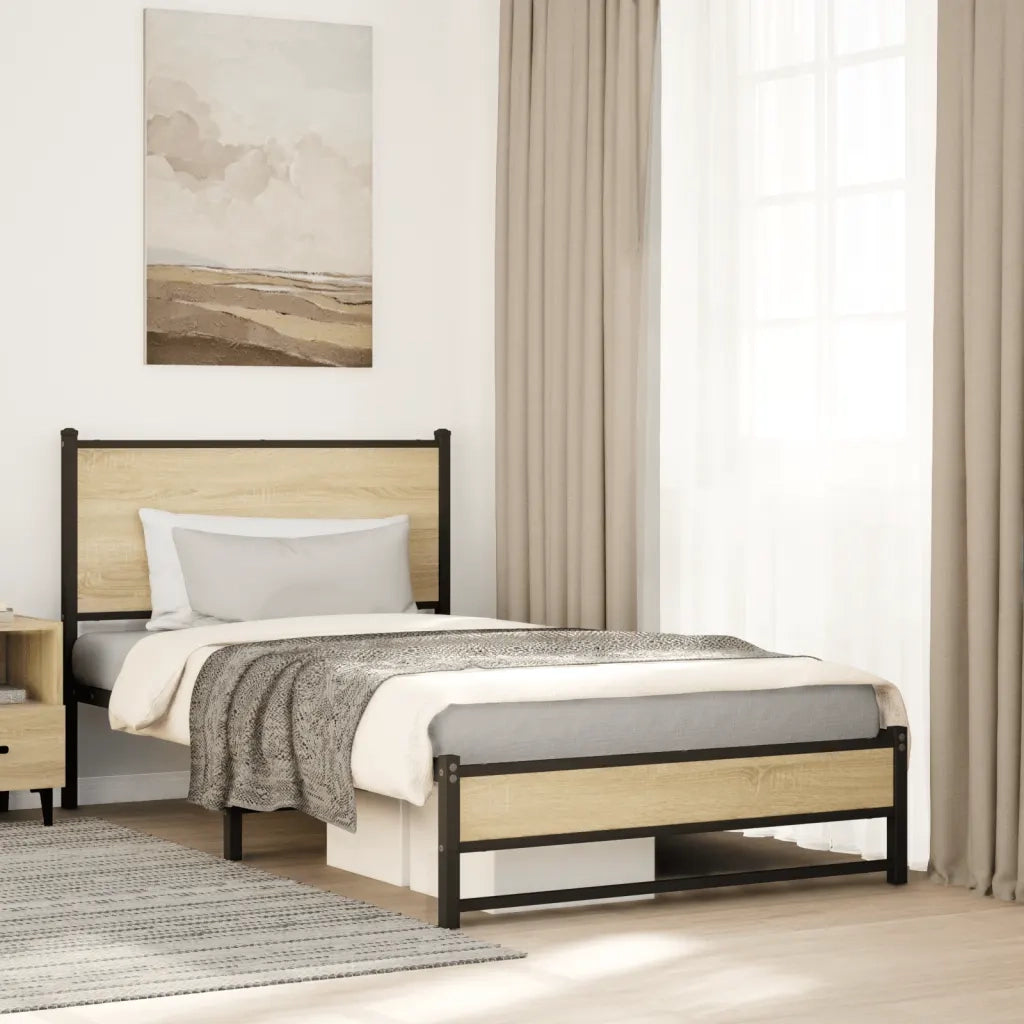 vidaXL Giroletto senza Materaso in Metallo Rovere Sonoma 100x190 cm