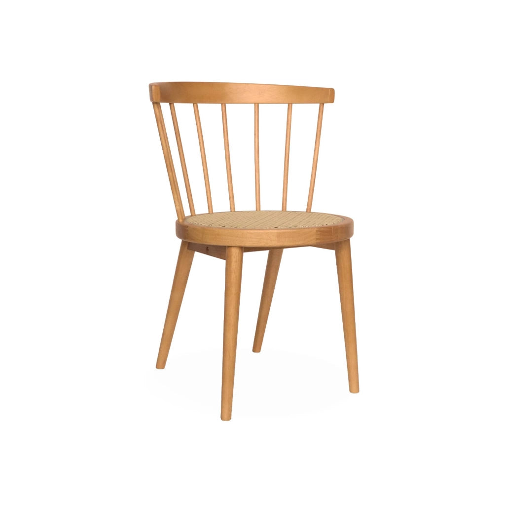 Set di 4 sedie in legno e paglia, marrone naturale