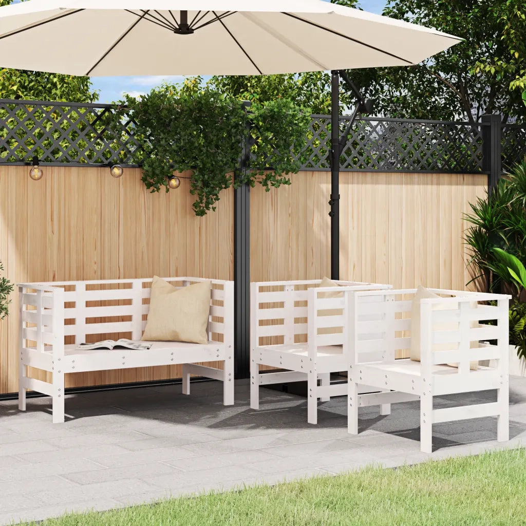 Set Salotto da Giardino 3 pz | Set di Mobili da Esterno Bianco in Legno Massello di Pino