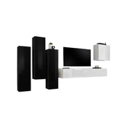Set di mobili da soggiorno SWITCH III – Design moderno – Nero e bianco lucido – Mobile TV e contenitori sospesi