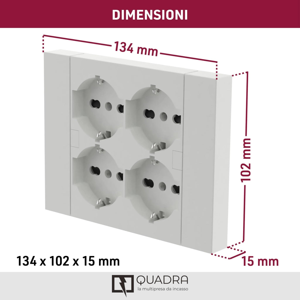 MULTRIPRESA DA PARETE SCHUKO 'QUADRA' Colore bianco - ELECTRALINE