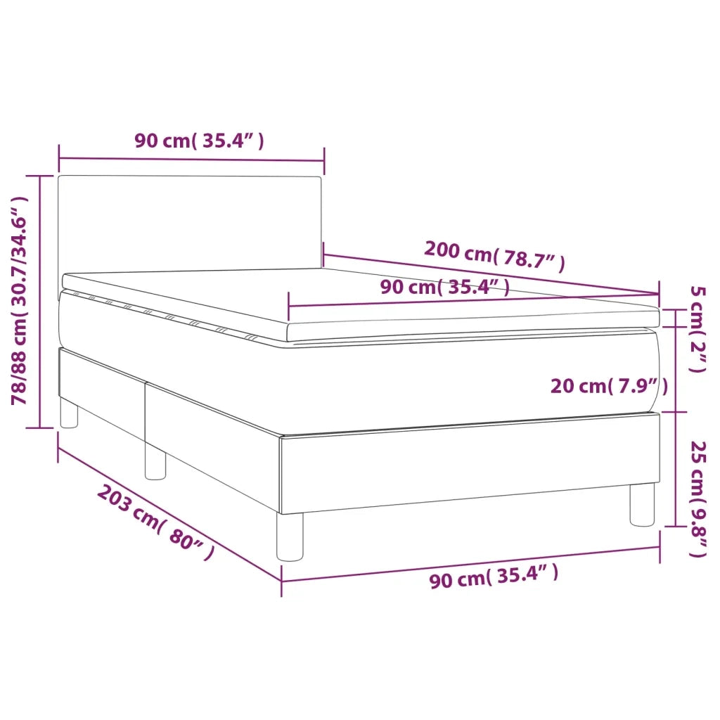 Letto a Molle con Materasso e LED Grigio Scuro 90x200cm Velluto 3134262