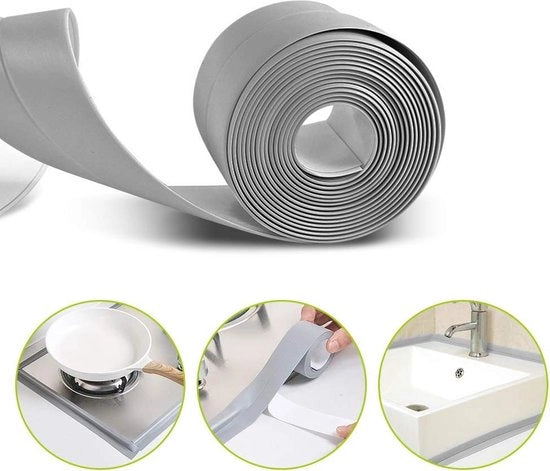 Tappetino a doppia adesione in PVC impermeabile - 32 m di lunghezza - per bagno e cucina - resistente alla muffa - colore grigio.